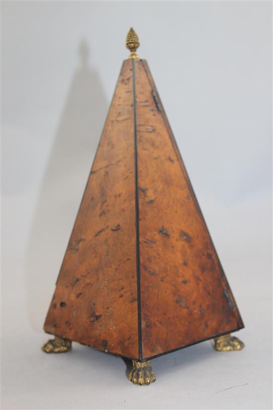 Louis Albert Desoutter. An unusual burr elm and ebony metronome, 9.5in.